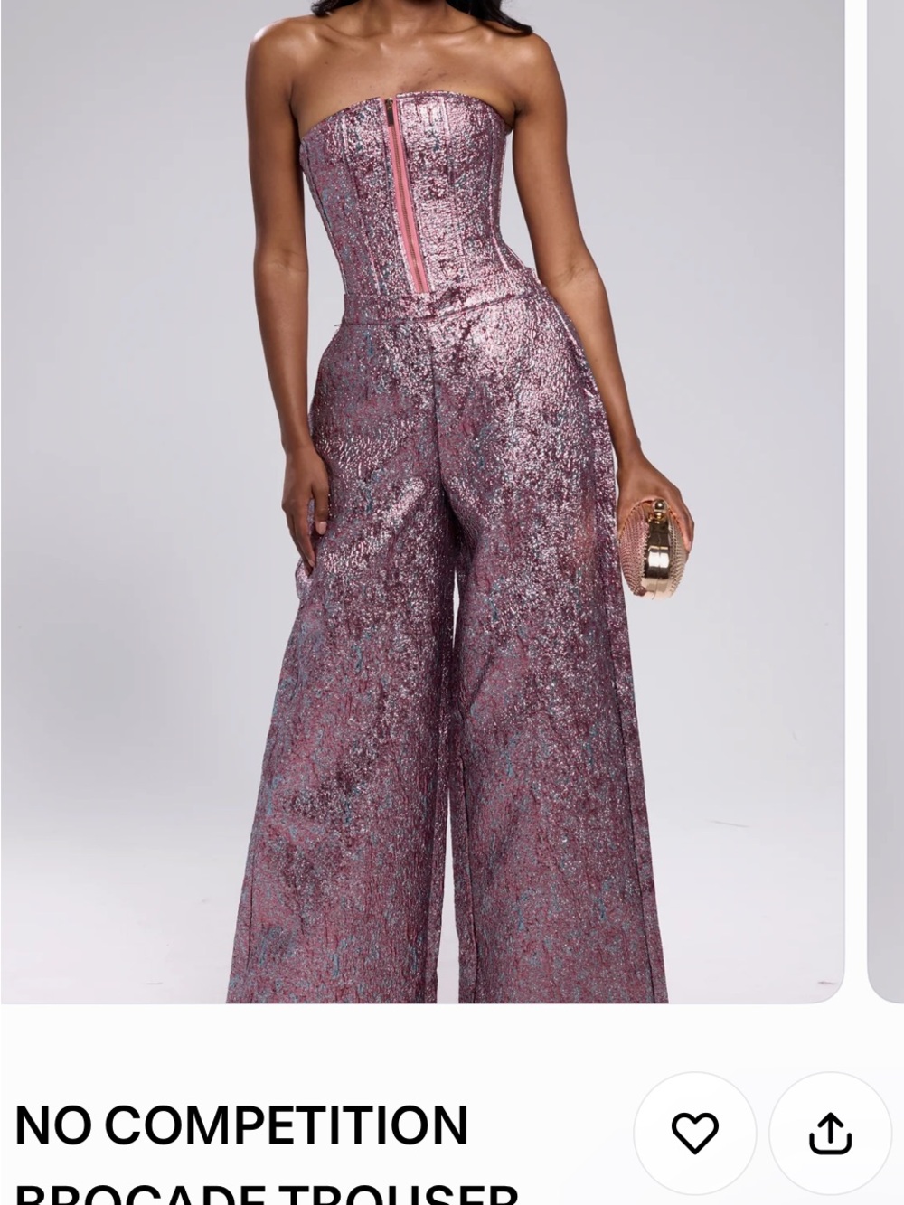 AKIRA Pink Brocade Strapless Corset Top with Zipper and matching wide leg pants